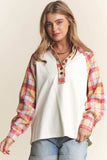 J.NNA Plaid Contrast Button Down Henley Top - Trendsi - Flyclothing LLC