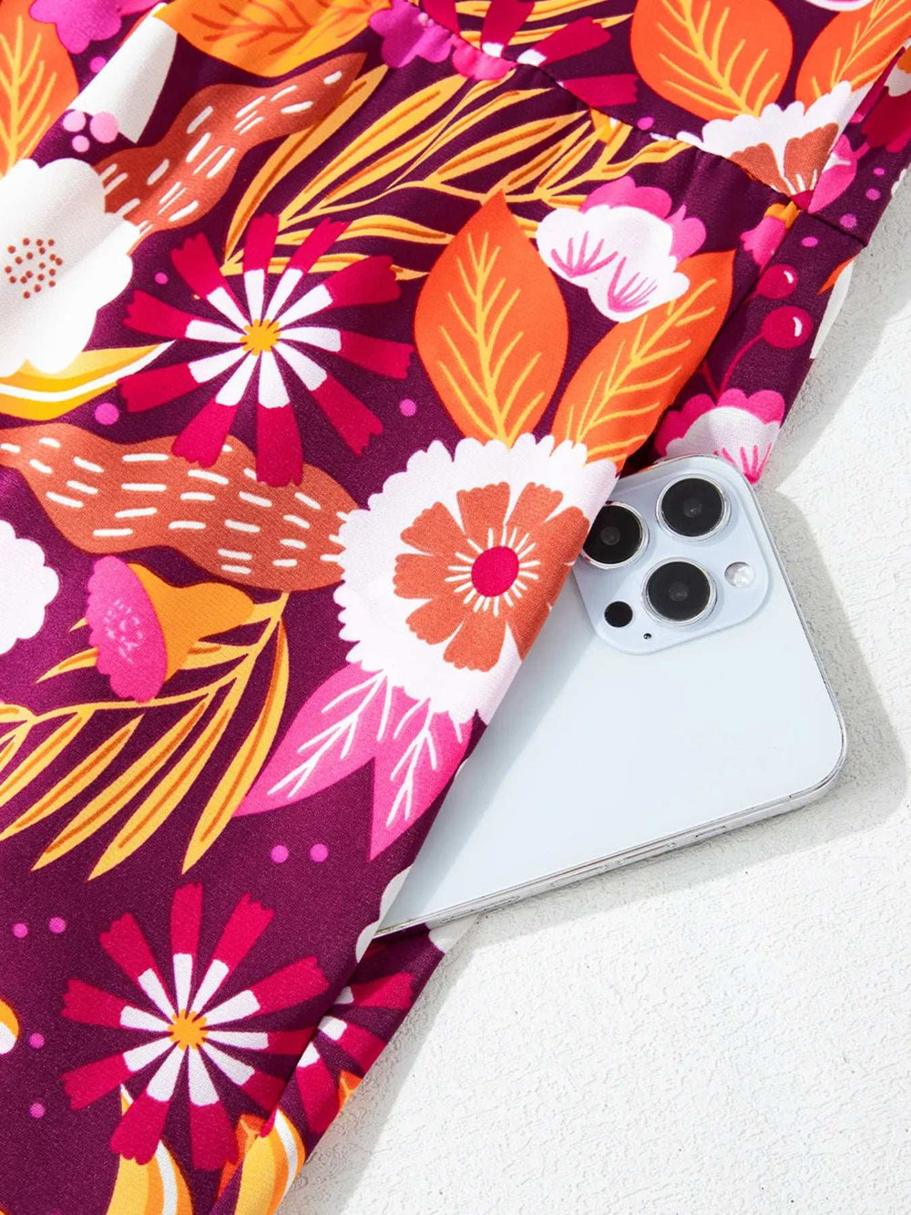 Floral Print Long Sleeve Midi Dress with Pockets - Trendsi - Flyclothing LLC