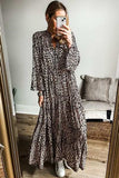 Leopard Notched Long Sleeve Maxi Dress - Trendsi - Flyclothing LLC