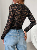Devine Scoop Neck Long Sleeve Lace Top - Trendsi - Flyclothing LLC