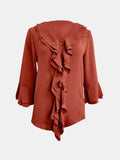 Full Size Ruffled V-Neck Flounce Sleeve Blouse - Trendsi - Flyclothing LLC