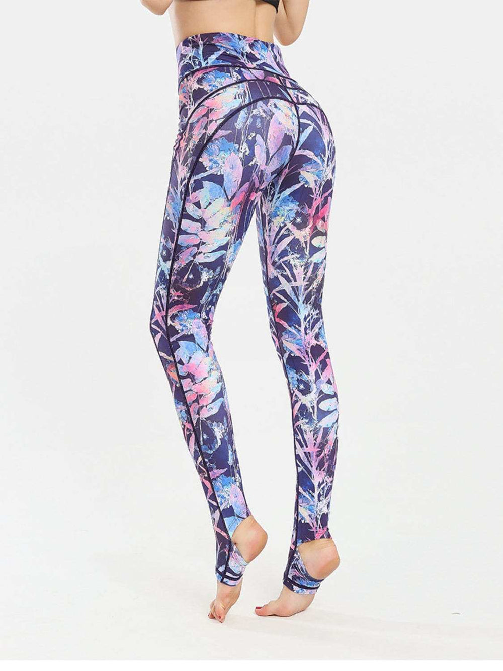 Printed Wide Waistband Active Leggings with Stirrups - Trendsi - Flyclothing LLC