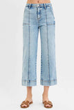 RISEN Full Size High Rise Crop Wide Front Seam Detailed Jeans Plus Size - Trendsi - Flyclothing LLC