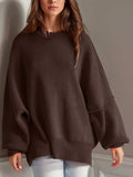 Double Take Side Slit Round Neck Long Sleeve Sweater - Trendsi - Flyclothing LLC
