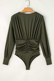 Ruched Surplice Long Sleeve Bodysuit - Trendsi - Flyclothing LLC