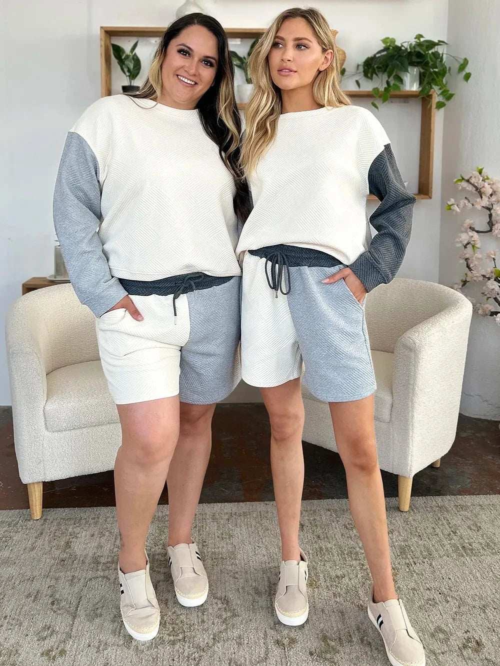 Double Take Full Size Contrast Drop Shoulder Top and Shorts Set - Trendsi - Flyclothing LLC