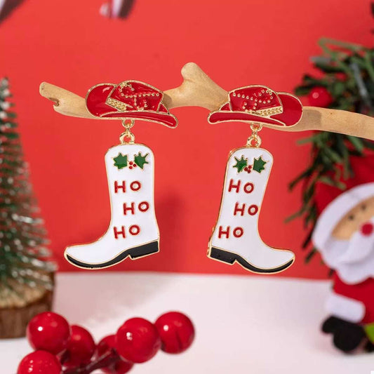 Christmas Cowboy Hat and Boot Dangle Earrings - Trendsi - Flyclothing LLC