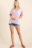 BiBi Tie Dye French Terry Top With Buttoned Placket - Trendsi - Flyclothing LLC