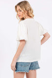 Ces Femme Textured Puff Sleeve Top - Trendsi - Flyclothing LLC