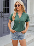 Decorative Button Notched Short Sleeve T-Shirt - Trendsi - Flyclothing LLC