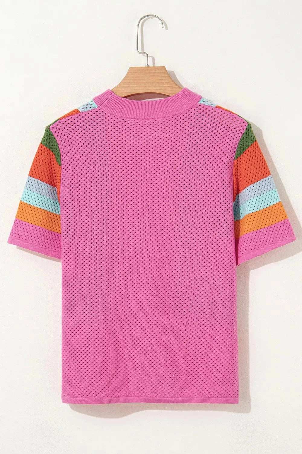 Color Block Eyelet Casual Knit Top - Trendsi - Flyclothing LLC