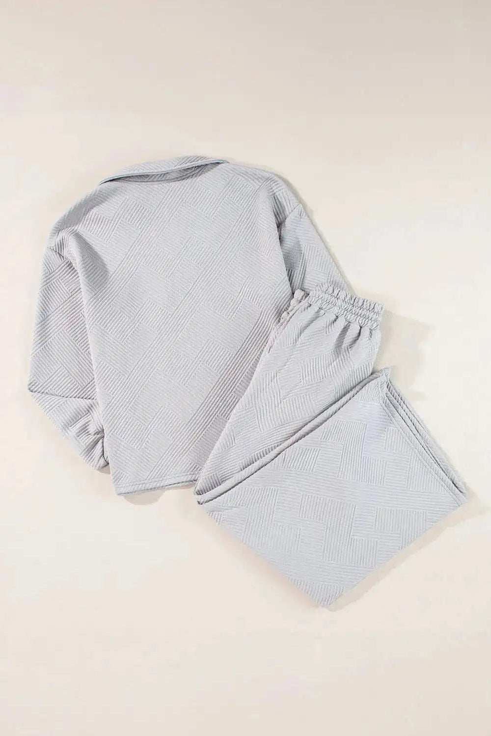 Textured Long Sleeve Top and Drawstring Pants Set - Trendsi - Flyclothing LLC