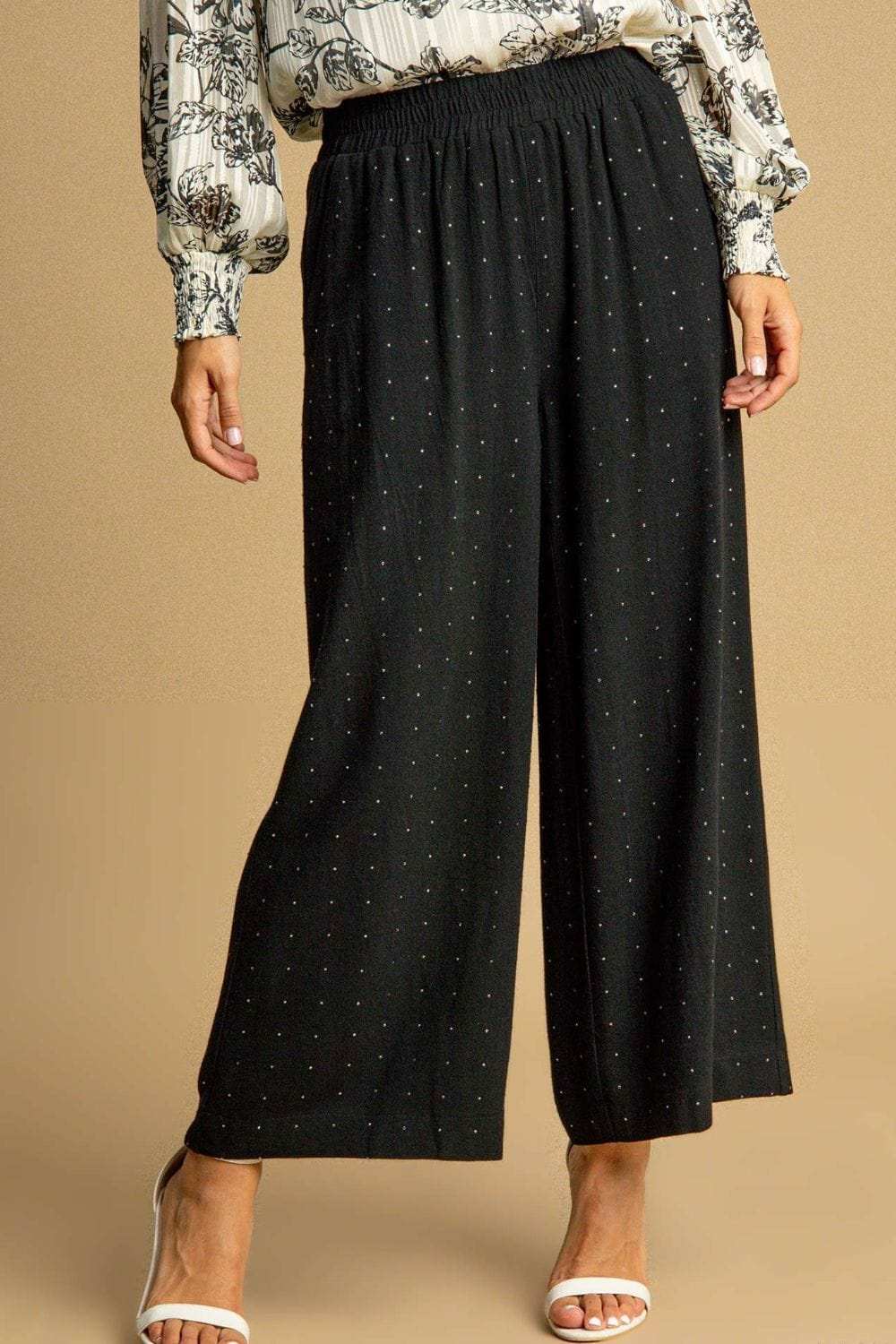 Umgee Full Size High Waisted Embellished Linen Pants Plus Size - Trendsi - Flyclothing LLC