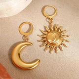 18K Gold-Plated Asymmetrical Sun & Moon Earrings - Trendsi - Flyclothing LLC