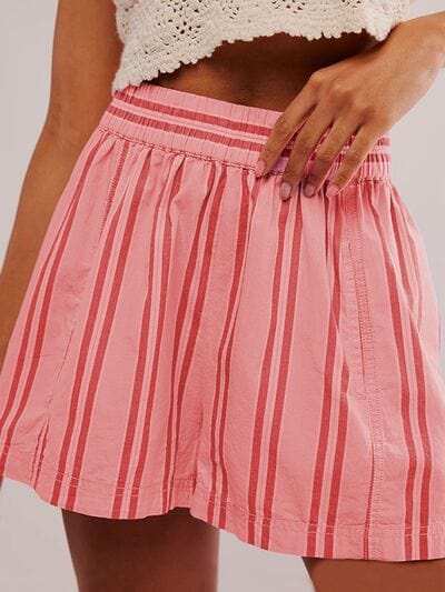 Striped Elastic Waist Shorts - Trendsi - Flyclothing LLC
