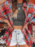 Plaid Collared Neck Long Sleeve Shirt - Trendsi - Flyclothing LLC