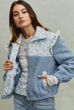 SO ME Faux Fur Sherpa Pull Jacket with Floral Contrast - Trendsi - Flyclothing LLC