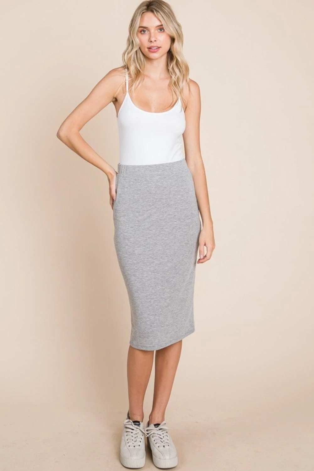 BOMBOM Elastic Waist Pencil Skirt - Trendsi - Flyclothing LLC