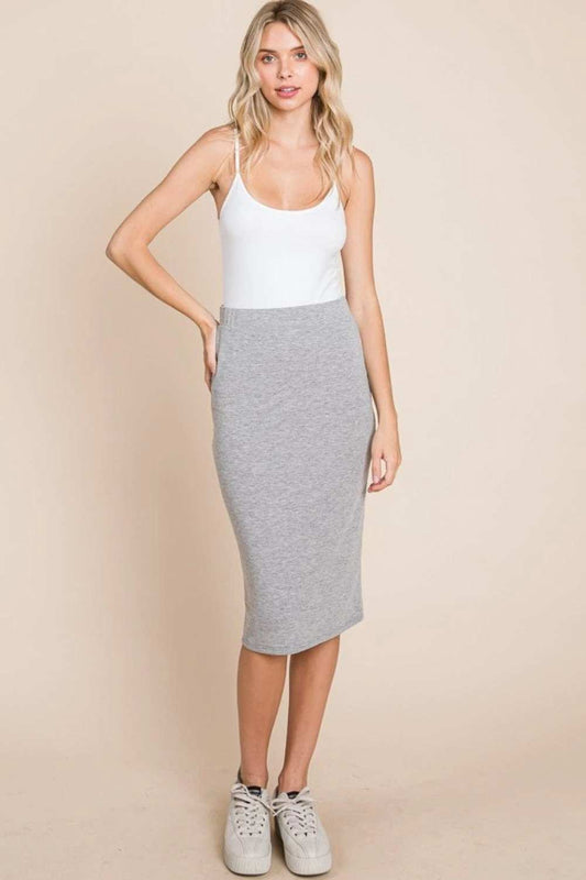 BOMBOM Elastic Waist Pencil Skirt - Trendsi - Flyclothing LLC