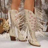 Star Fringe Block Heel Boots - Trendsi - Flyclothing LLC