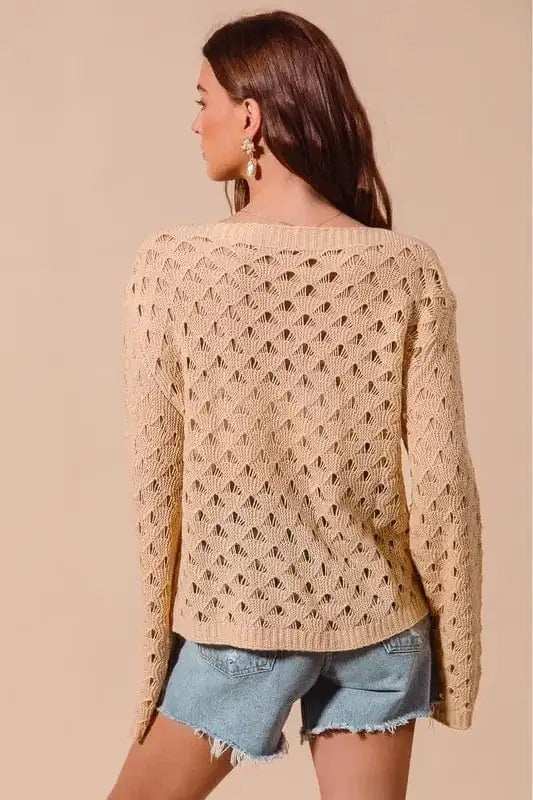 SO ME Geometric Pattern Open Knit Lightweight Sweater - Trendsi - Flyclothing LLC