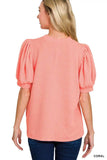 Zenana Raised Rib Puff Sleeve Top - Trendsi - Flyclothing LLC