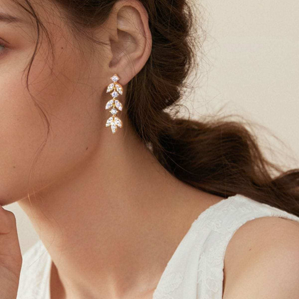 925 Sterling Silver Moissanite Leaf Earrings - Trendsi - Flyclothing LLC