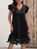 Ruffled V-Neck Cap Sleeve Dress - Trendsi - Flyclothing LLC