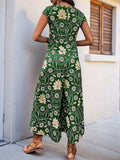 Perfee Printed Round Neck Cap Sleeve Wide Leg Jumpsuit - Trendsi - Flyclothing LLC