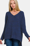 Zenana High-Low Center Seam V-Neck Sweater - Trendsi - Flyclothing LLC