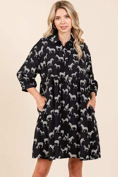 Mittoshop Zebra Print Button Down Shirt Mini Dress - Trendsi - Flyclothing LLC