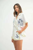 MABLE Embroidered Button Down Shirt and Shorts Set - Trendsi - Flyclothing LLC