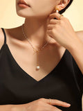 Stainless Steel Bow Pendant Necklace with Pearls - Trendsi - Flyclothing LLC