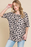BOMBOM Button Detail Exposed Seam Leopard Half Sleeve Top - Trendsi - Flyclothing LLC