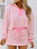 Striped Top and Skirt Set with Drawstring - Trendsi - Flyclothing LLC