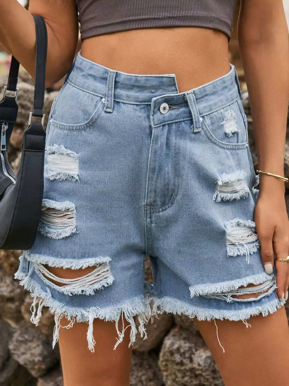 Distressed Raw Hem Denim Shorts - Trendsi - Flyclothing LLC