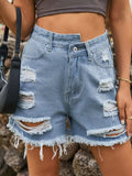 Distressed Raw Hem Denim Shorts - Trendsi - Flyclothing LLC