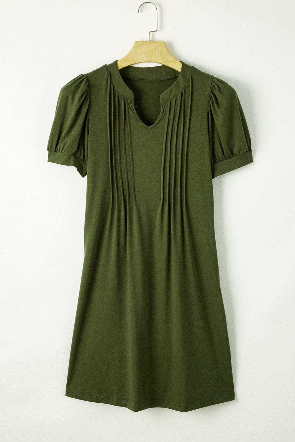 Pin-Tuck Notched Short Sleeve Dress - Trendsi - Flyclothing LLC
