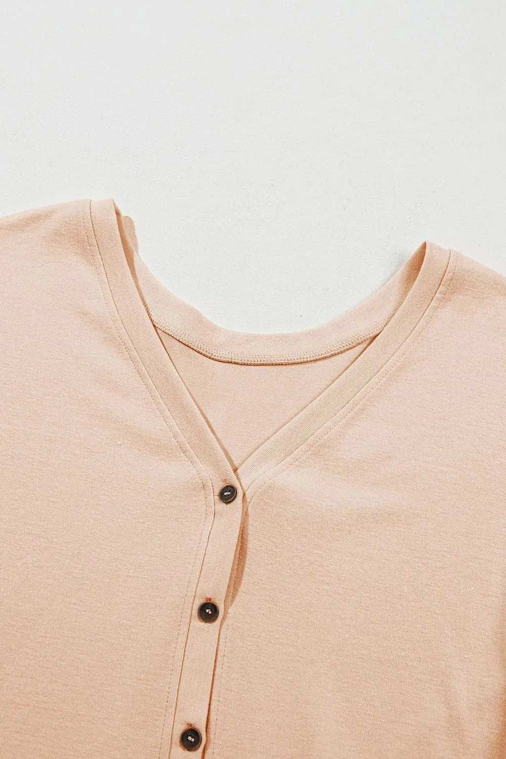 Curved Hem V-Neck Long Sleeve Top - Trendsi - Flyclothing LLC