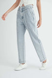 MABLE Pleated Front Detail Straight Jeans - Trendsi - Flyclothing LLC
