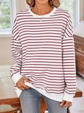 Striped Round Neck Long Sleeve Sweatshirt - Trendsi - Flyclothing LLC