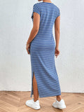 Tied Striped Round Neck Short Sleeve Tee Dress - Trendsi - Flyclothing LLC