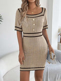 Decorative Button Short Sleeve Sweater Dress - Trendsi - Flyclothing LLC