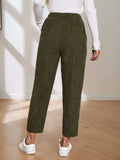 Corduroy Elastic Waist Cropped Pants - Trendsi - Flyclothing LLC