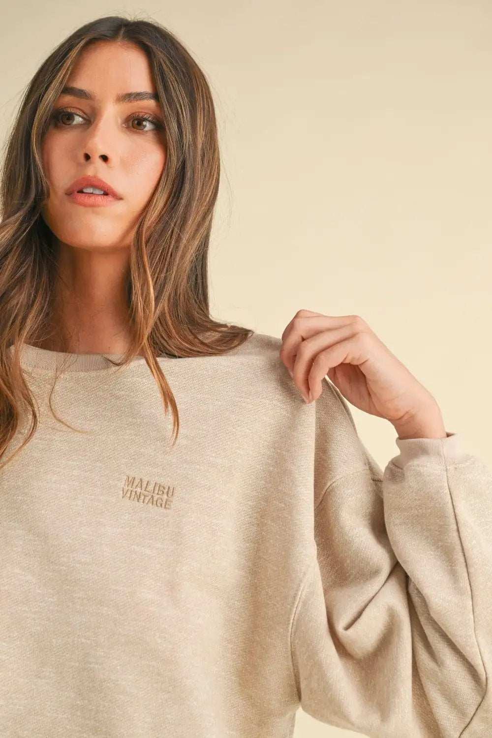 Mable Round Neck Letter Embroidery Crop Sweatshirt - Trendsi - Flyclothing LLC