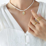 18K Gold-Plated Freshwater Pearl Necklace - Trendsi - Flyclothing LLC