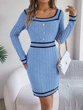 Contrast Trim Long Sleeve Sweater Dress - Trendsi - Flyclothing LLC