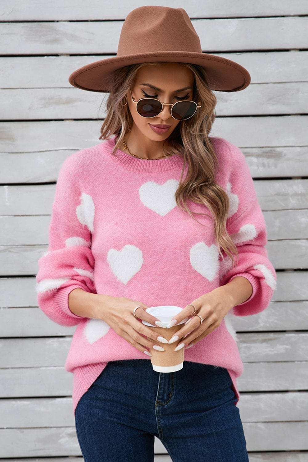 Angel Wings Heart Dropped Shoulder Long Sleeve Sweater - Trendsi - Flyclothing LLC