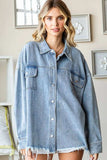 First Love Smile Face Button Down Raw Hem Denim Jacket - Trendsi - Flyclothing LLC