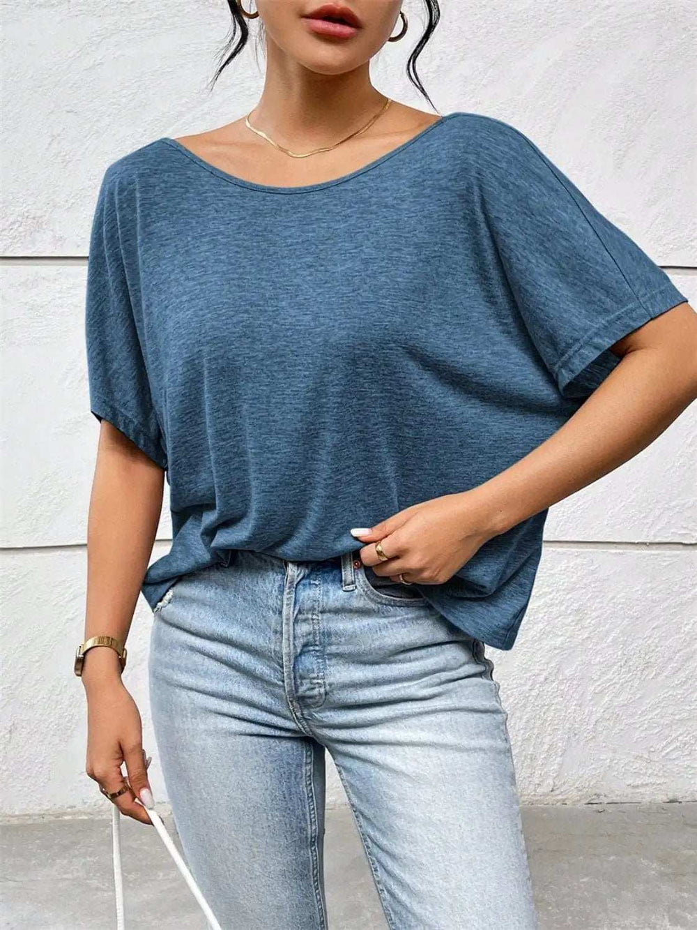 Backless Twisted Round Neck Half Sleeve T-Shirt - Trendsi - Flyclothing LLC